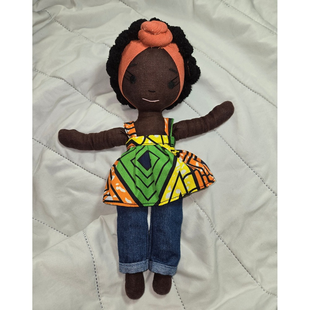 HarperIman Cloth Plush Doll Orange Headwrap GTop Jeans 14" No box. No shoes.